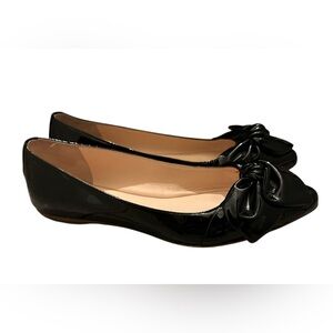 KATE SPADE Black Patent Leather ~ Size 8 ~ Women’s Slip On Flat Shoes With Bow